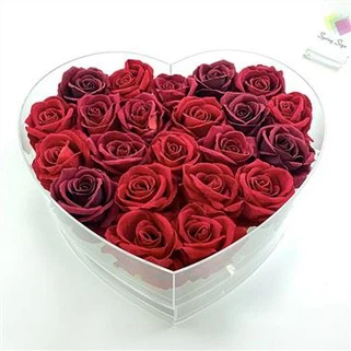 ভ্যালেন্টাইন্স ডে গিফট হার্ট শেপ ক্লিয়ার এক্রাইলিক রোজ ফ্লাওয়ার বক্স ড্রয়ার সহ